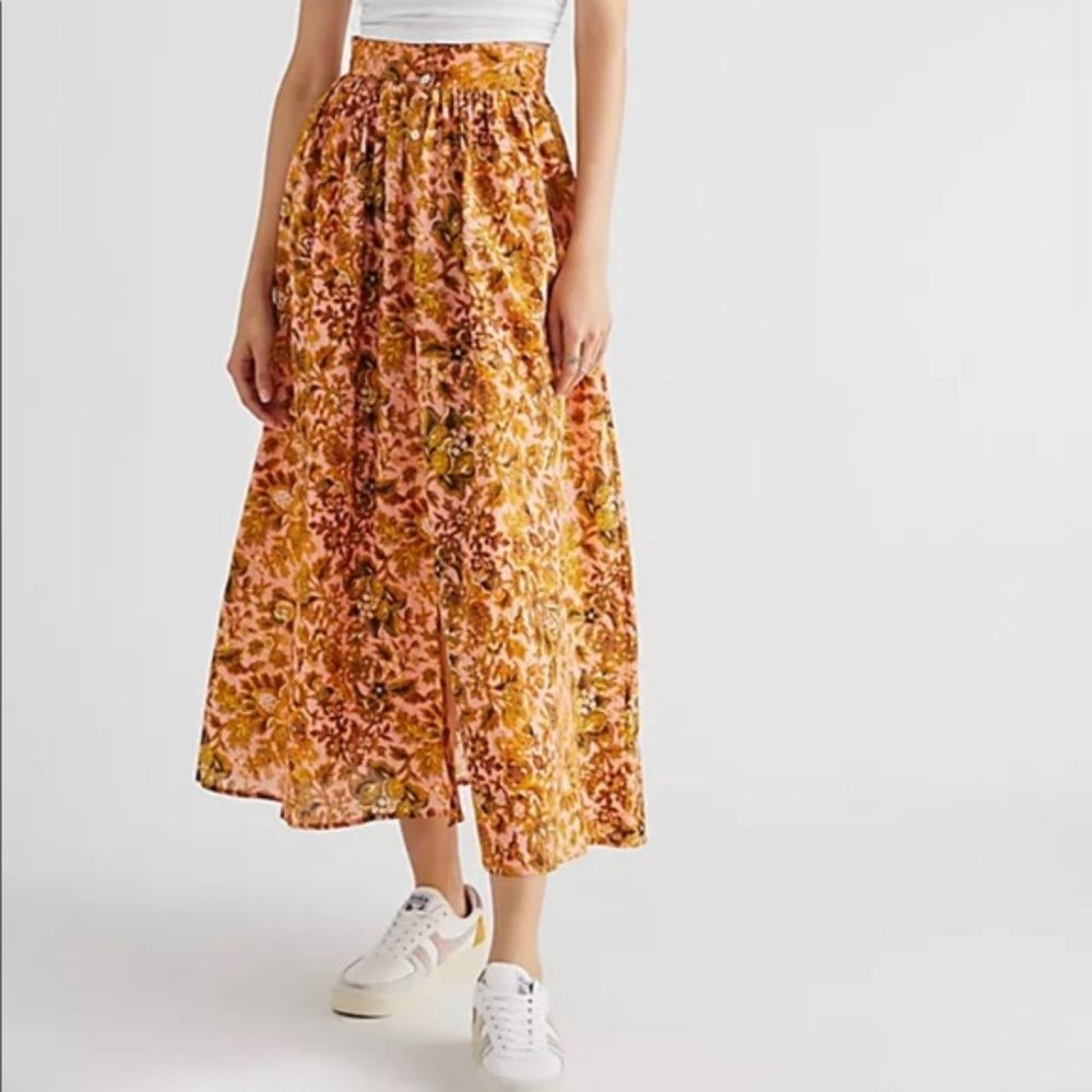 Free People Kinga Csilla Callista floral high waist midi maxi skirt sz XS